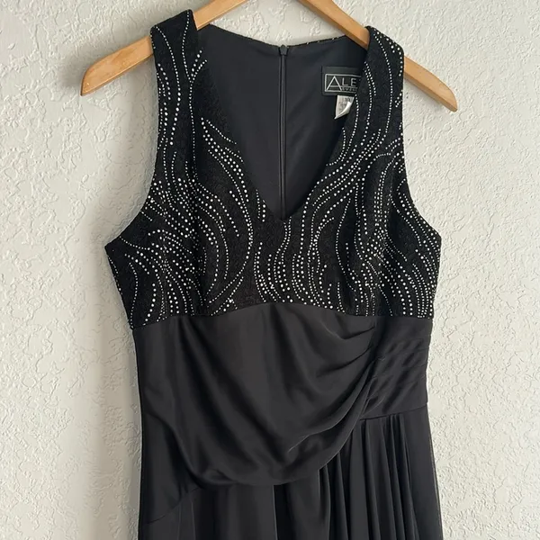 Alex Evenings Black Sleeveless Maxi Formal Dress Sparkle Event Wedding Party - Image 3