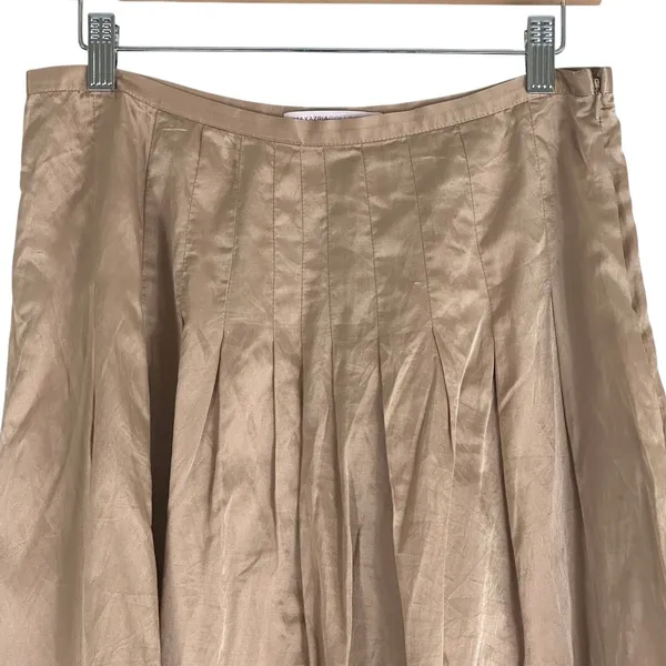 Max Azria Collection Pleated Silk Blend Flare Skirt Taupe Bronze Neutral Size 4 - Image 3
