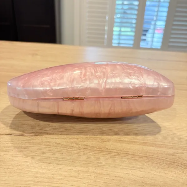 AQUA Pink Marbled Acrylic Pearlescent Shell Clutch Bag Gold Chain Strap NEW - Image 5