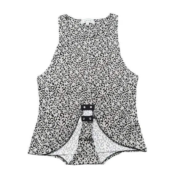 Leopard Print Bodysuit Large Sleeveless Stretch Snap Bottom Gray - Image 4