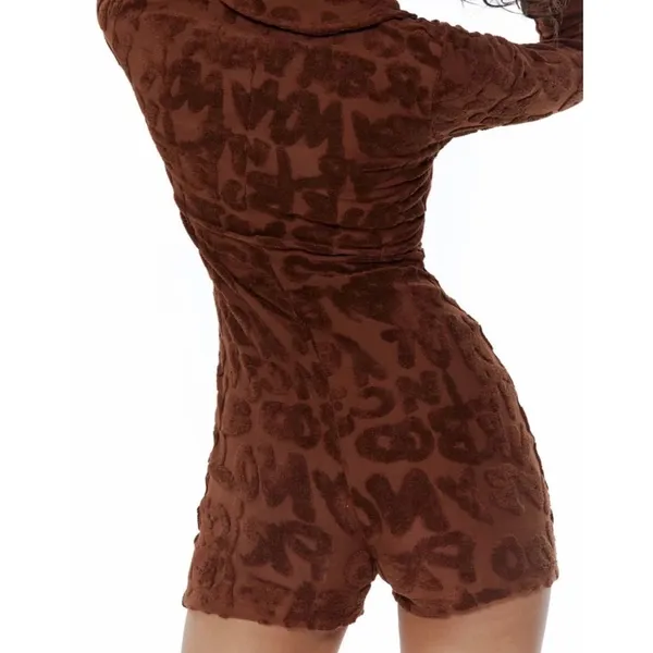 Jaded London Toweling Romper Brown Playsuit Size 4 Long‎ Sleeve Textured Burnout - Image 2