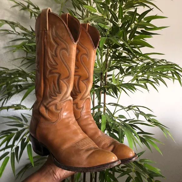 Nocona Cognac Brown Leather Almond Toe Western Riding Cowboy Vintage Dress Boots Men 8E Measurement in pics - Image 3