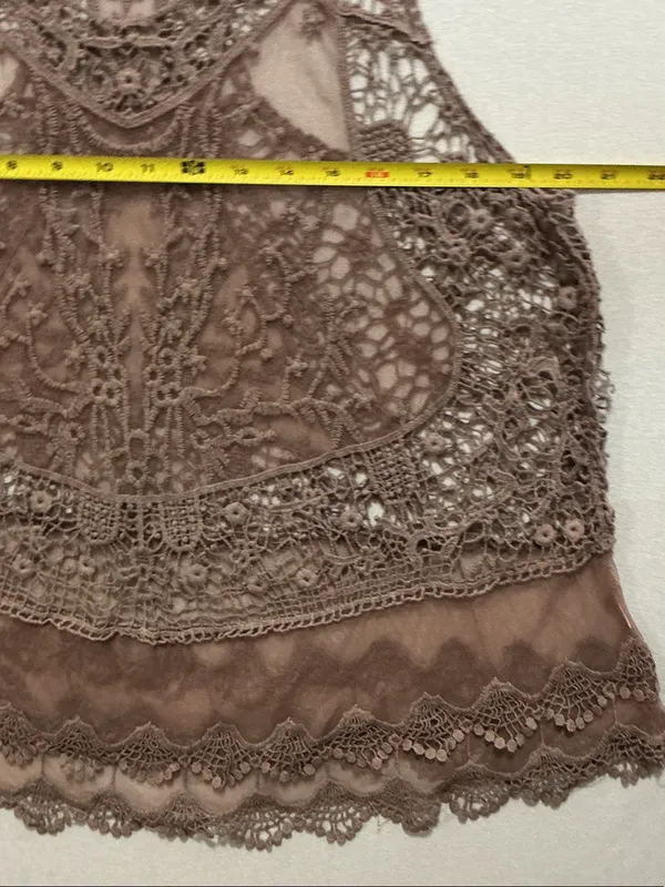 Delicate Crochet Lace Racerback Bandeau - Brown - Image 3