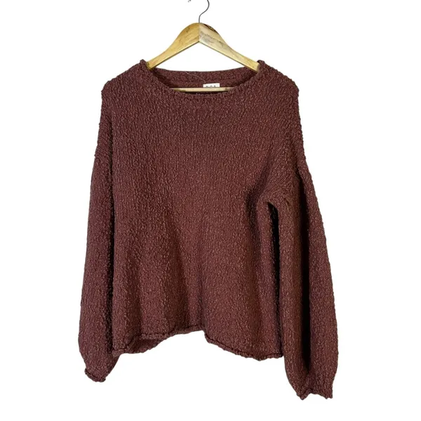 POL TSS224 Popcorn Knit Pullover Sweater Mauve Plum Boho Balloon Sleeve Size M - Image 2