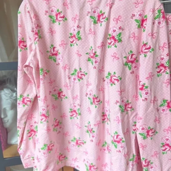 Classic Whimsy Pajamas Set Bows Coquette floral roses long sleeve pants henley - Image 5