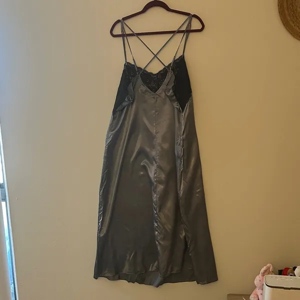 Woman Within Black Lace and Gray Satin Chemise - Image 6