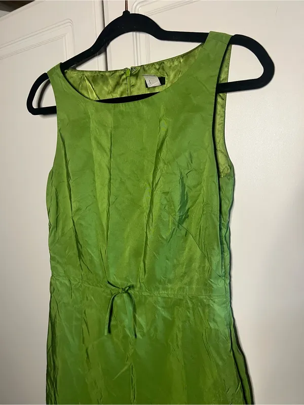 Vintage Y2K J.Crew 100% Silk Chartreuse Green Dress - Image 6