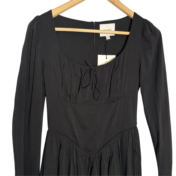 Reformation Oria Organic Cotton Long Sleeve Shirred V-Waist Scoop Midi Dress 0 - Image 6
