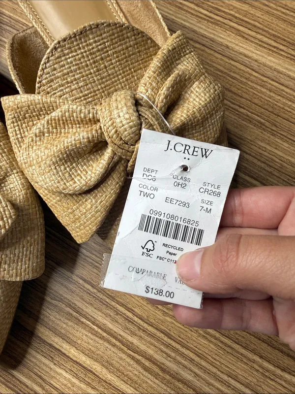 J.Crew Woven Bow Mules Toasted Brown Straw 7 NWT - Image 3
