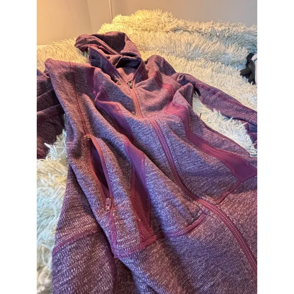 Lululemon Scuba‎ Full Zip Hoodie Heathered Purple Knit Thumbholes Jacket - Image 4