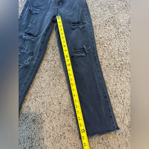 PacSun Gray Black Distressed Denim High Rise Straight Jeans Size 24 - Image 14