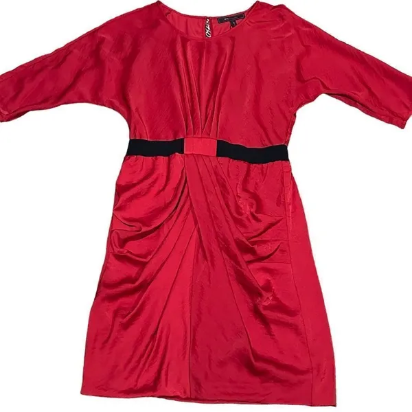 BCBGMAXAZRIA Red Iselin Midi Drape Dress Size Small - Image 2