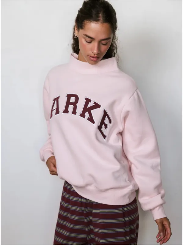 PARKE Varsity Fleece Rosewood Pink MockNeck Sweatshirt - Image 3