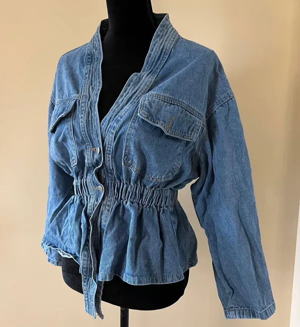 Drop Shoulder Denim Jacket Coat Trench Cardigan Blouse Loose Slim Waist - Image 4