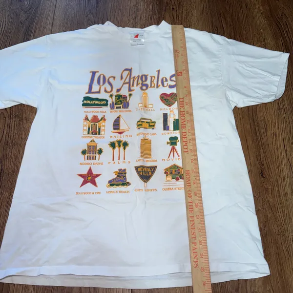 90s Los Angeles T Shirt White Cotton Graphic Tee USA Made Womens L VTG Hollywood - Image 4