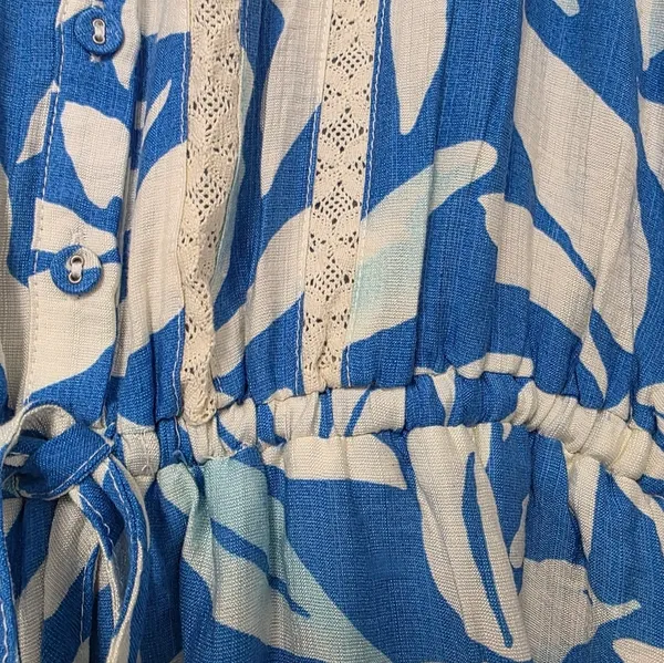 Womens Floral Print Maxi Dress Blue White Long Dress Size Small Tropical Travel - Image 9