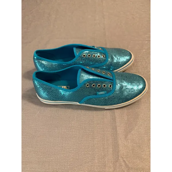 Vans Authentic Lo Pro Turquoise Blue Sequin Sneakers Womens 9.5 Mens‎ 8 Low Top - Image 2