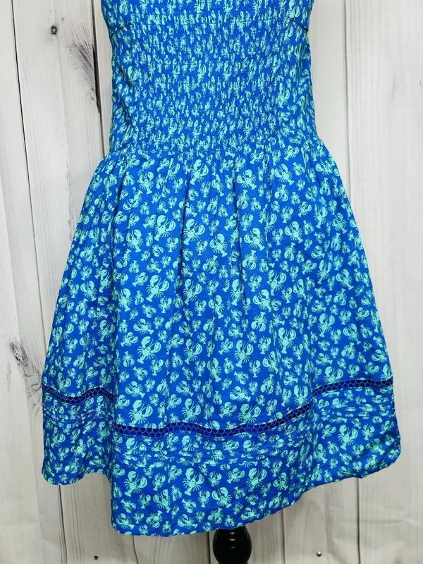 Roller Rabbit x Target Sz XS Blue Green Lobster Print Mini Dress Smocked Back - Image 11