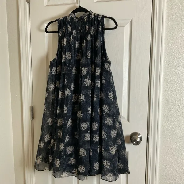 Joie Thelen Baltic Print Smocked Mini Dress Navy Blue Floral Sleeveless XL - Image 9