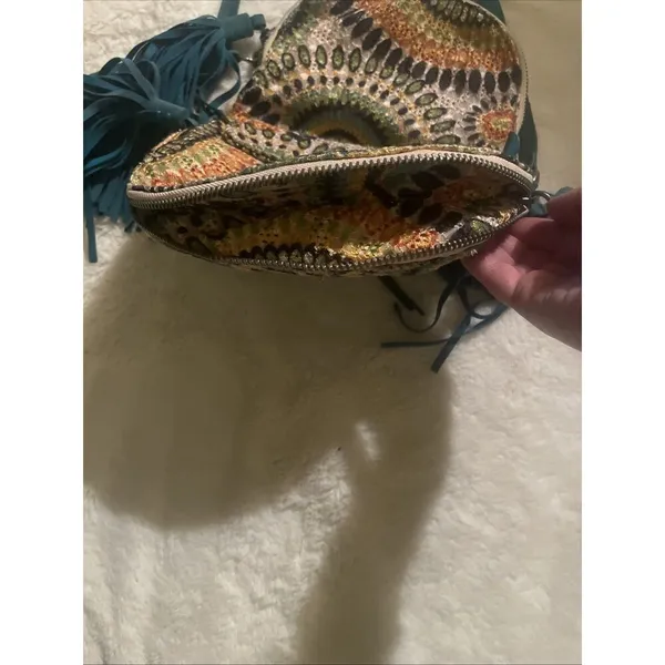 Fringe Bag for Women Boho Crossbody Purse Turquoise Suede Tapestry Western - Image 5