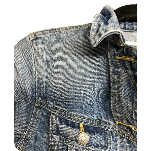 Aritzia TNA The Tina Crop Washed Denim Light Blue Jacket‎ Biker Style Size XS - Image 4