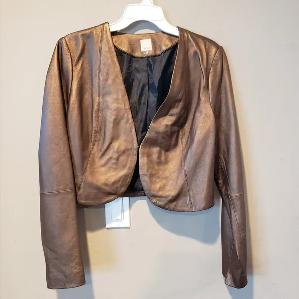 Ecru Dark Brown Leather Women's Jacket - Image 3