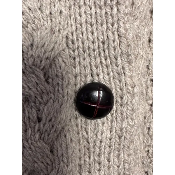 Peregrine Tan Cable Knit Button Front Collared Cardigan 100% Wool Chunky Warm‎ L Brown Size L - Image 2