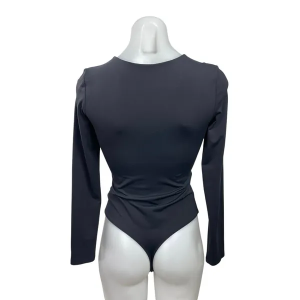 Aritzia Babaton Contour Black Long Sleeve Crew Neck Thong Bodysuit Top Size S - Image 3