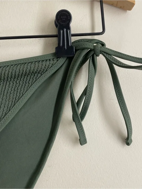 Aerie Cheekiest Tie Side Bikini Bottom size L Sage Olive Green Textured Swim - Image 3