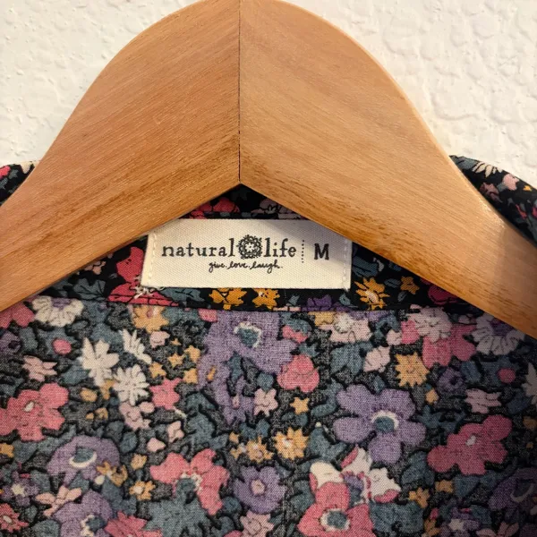 Natural Life Ditsy Floral Shirt Dress M Cottage Crochet Lace Trim Pockets Swing - Image 4
