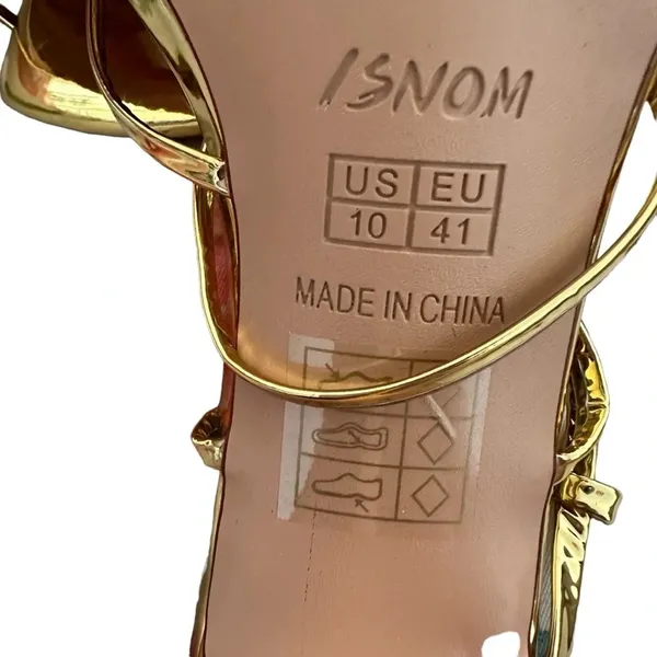 ISNOM Lace Up Heels Sandals for Women, Square Toe, Open Toe size 10 - Image 3
