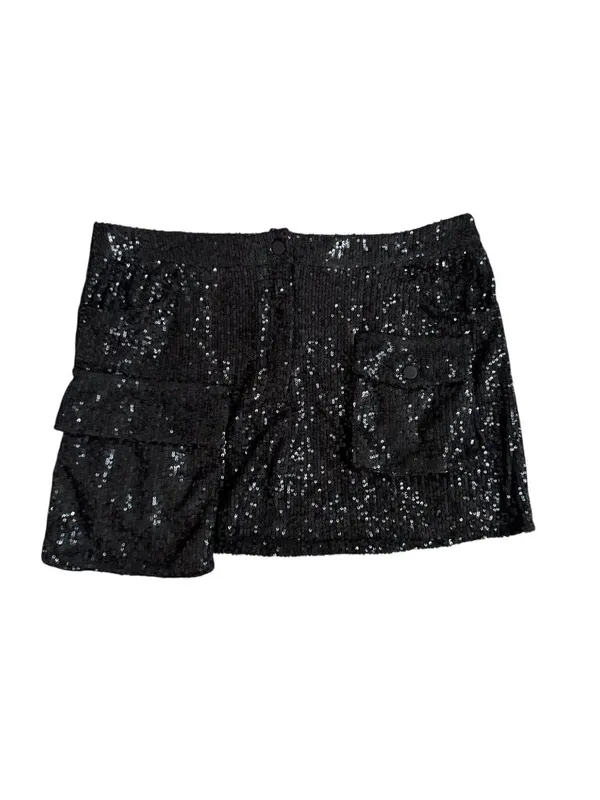 STEVE MADDEN Black Sequin Cargo Pocket Skirt Size Large - Image 7