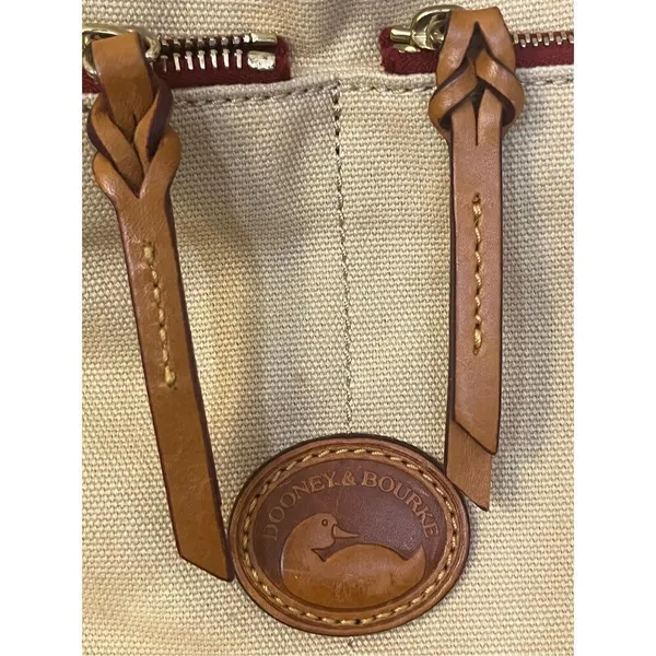 Dooney & Bourke Tan Brown Canvas Bag Leather Trim - Image 3