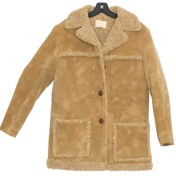 Vintage 70s Penny Lane Afghan Coat Faux Suede Sherpa Lined M Boho Hippie Western - Image 2