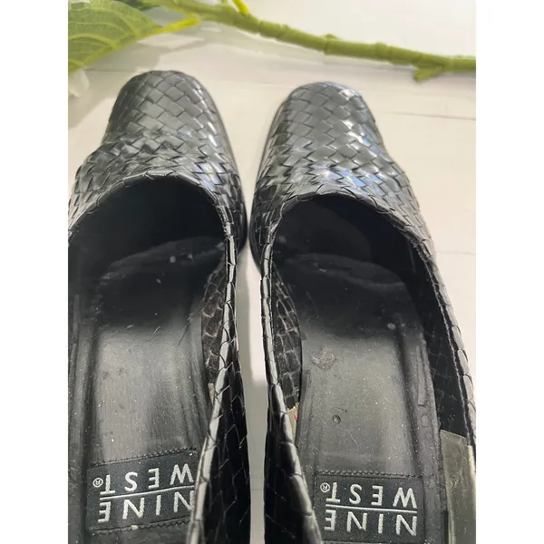 Nine West Black Woven‎ Leather Block Heel Pumps Shoes 6M - Image 5