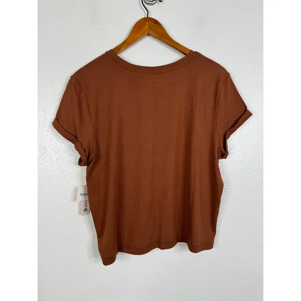 Sundry Womens Pima Cotton Tencel Modal Rolled Cuff T-Shirt Brown XL - Image 2