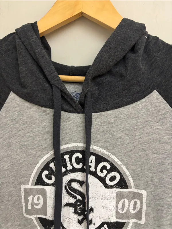 Chicago White Sox Women’s Raglan Hooded Pullover - Grey/Charcoal size L - Image 2