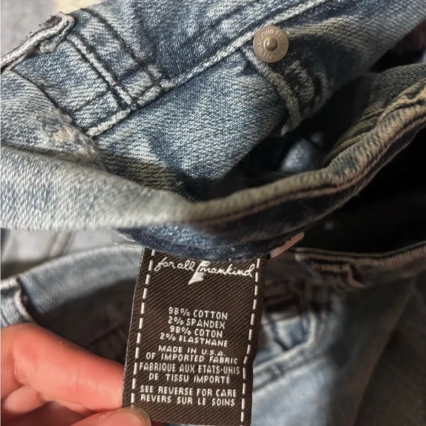 7 For All Mankind Distressed Flare Jeans in Dark Blue - Image 4