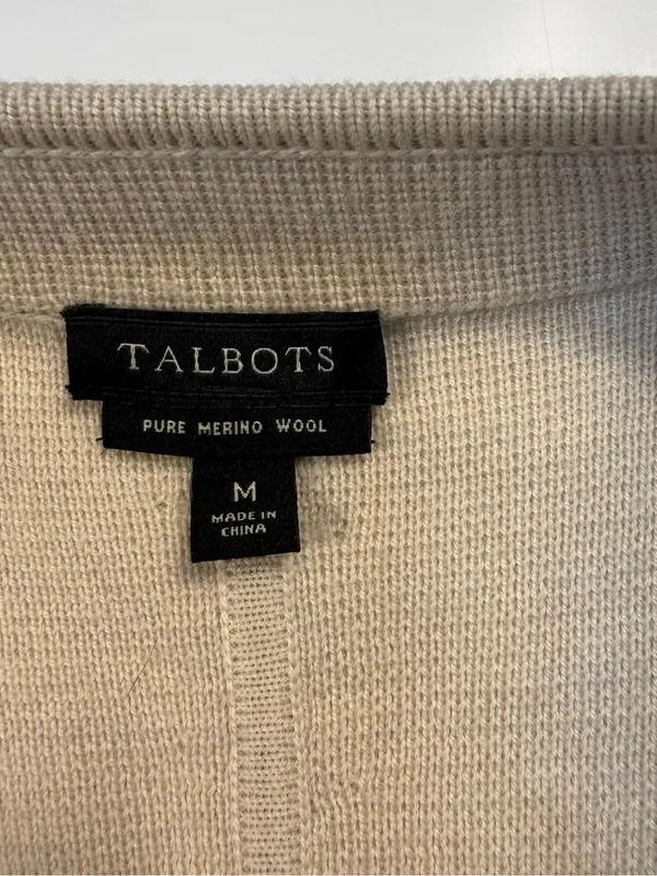 Talbots Pure Marino Wool Beige Crewneck Button-Front Cardigan - Image 6