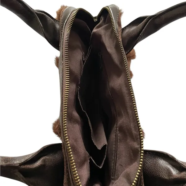 EUC Vintage Y2K Chocolate Brown Faux Fur and Suede Women's Satchel Handbag - Image 5