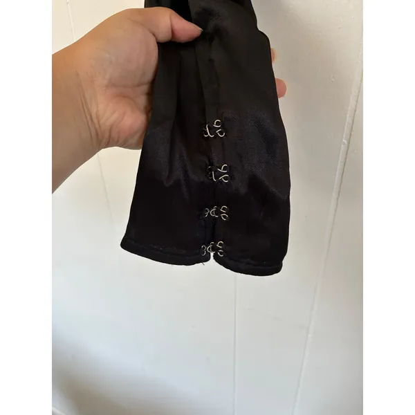 Free People Black Olivia Satin Ruffle Hook Eye Long Sleeve Crop Top Size S - Image 4