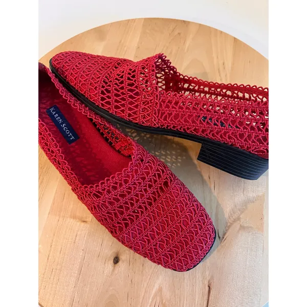Karen Scott Vintage 90s Red Woven Stretchy Slip on Flats Shoe Size 7.5 - Image 11