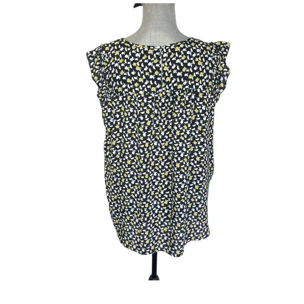LOFT Women's Black, White, Yellow Lemon Print Flutter Cap sleeve top--Sz Med - Image 3