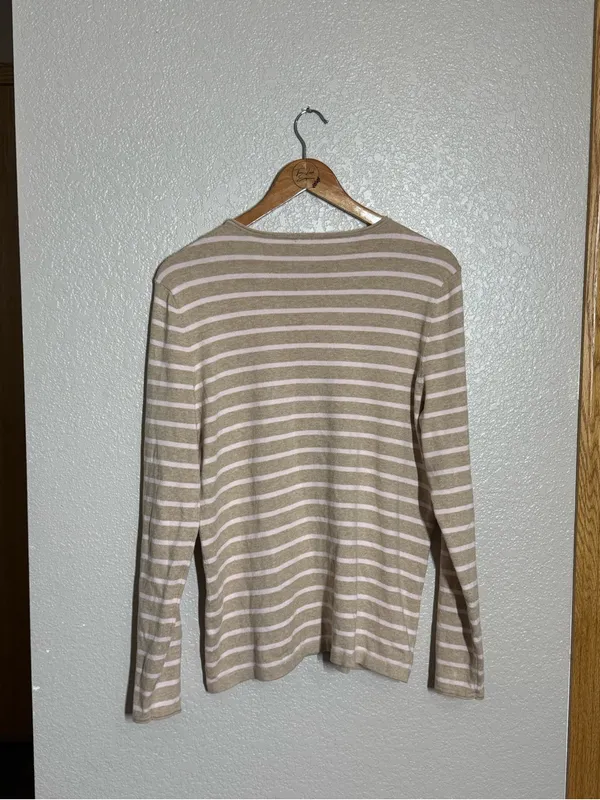 J. McLaughlin striped sweater large tan pale pink - Image 5