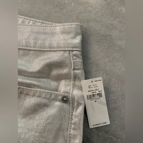 NWT Old Navy Size 8 Silver Shine Metallic Zip Stretch Denim A Line Mini Skirt - Image 10