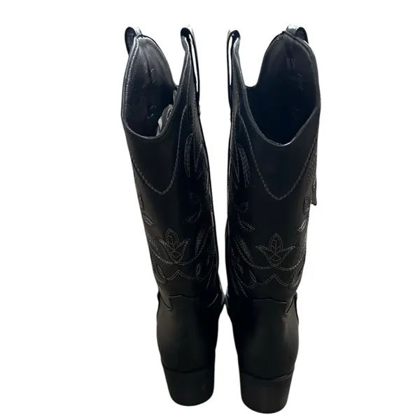 IUV Women’s Size 10 Black Leather Cowboy Cowgirl Boots Embroidered Pointy Toe - Image 4