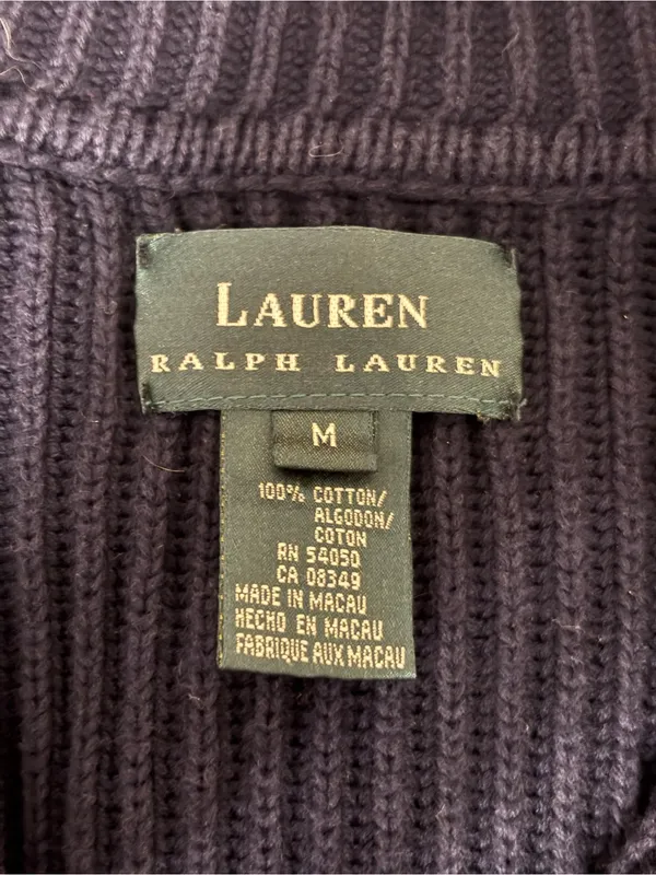 Lauren Ralph Lauren Navy Ribbed Cotton Double Breasted Cardigan M - Image 2