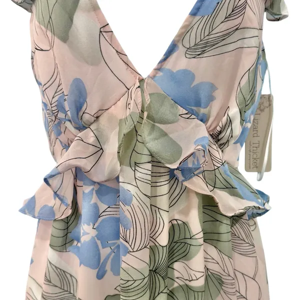 Big Water Blue Sky Pink Blue Green Floral Flutter Tie Back Maxi Dress S NEW Tags - Image 11