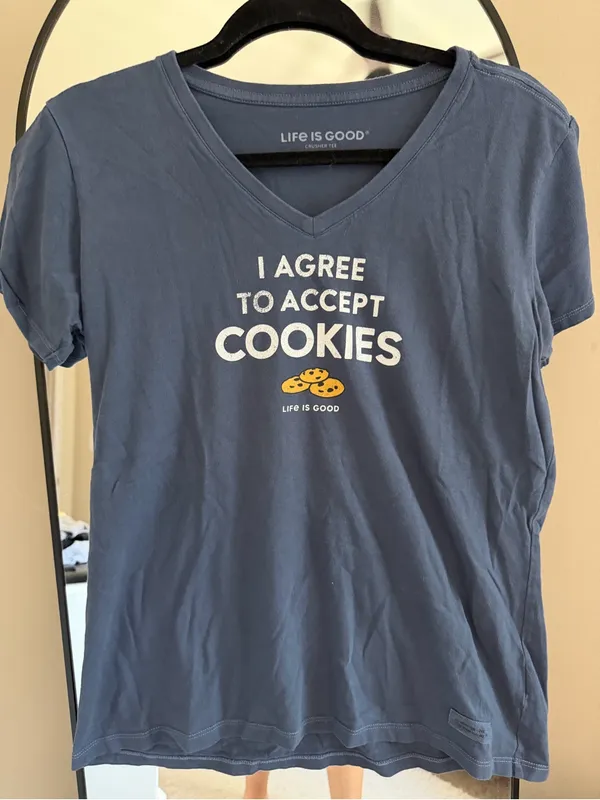 Life Is Good Navy Blue V-Neck Tee with Cookie Graphic - Image 2