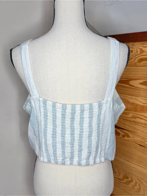 Madewell Linen Blend Abbie Crop Top in Stripe Glassware Blue White 2X NWOT NF238 - Image 3